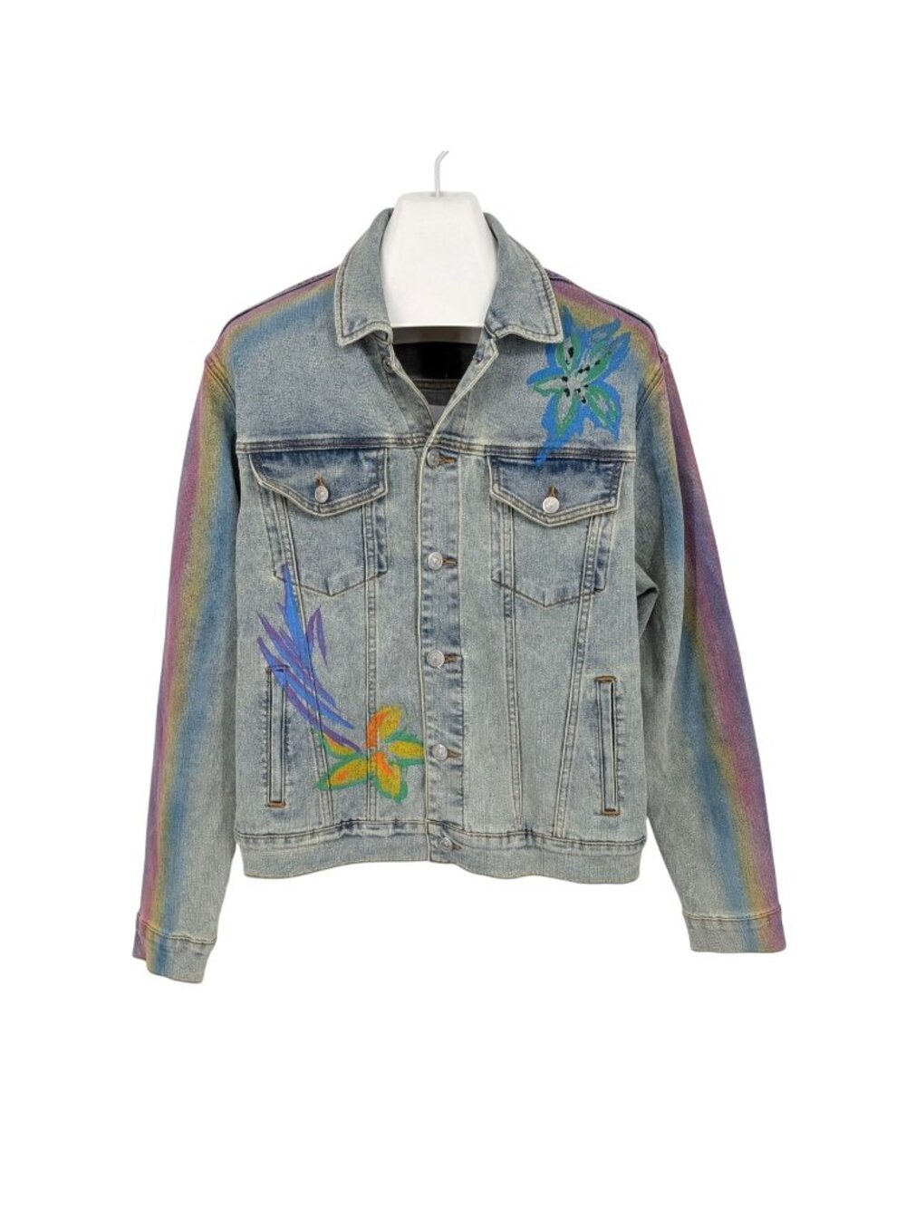Floral Denim Trucker Jacket‎ Y2K Grunge Streetwear Indie Sleaze Statement Medium